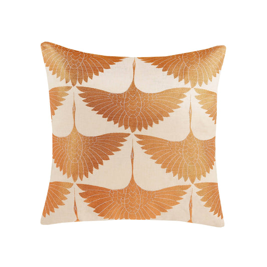 Cranes Orange Embroidered Pillow
