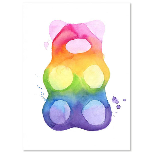 Gummy Bear Watercolor Print - Rainbow Wall Art