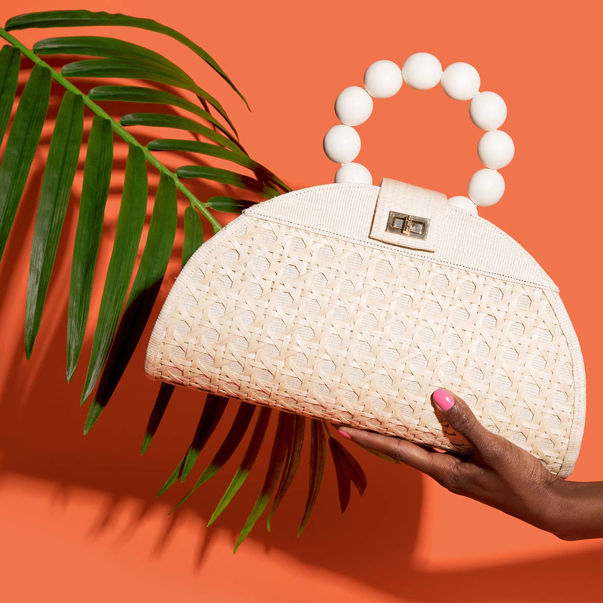 Cream Woven Rattan Statement Handbag, The Isabella