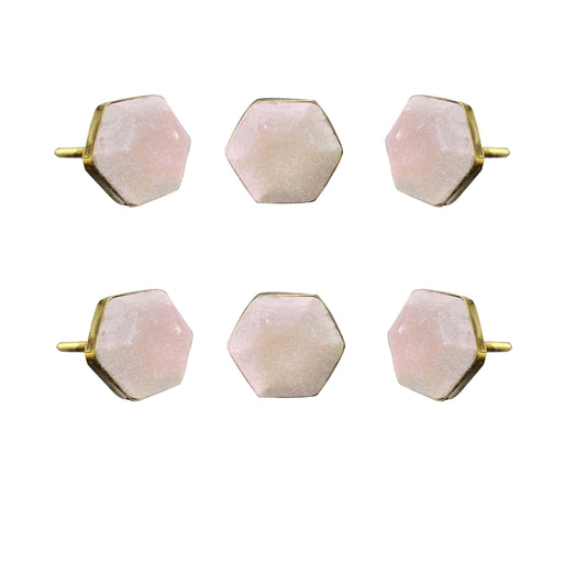 Pink Hexagon Marble Knobs - Set of 6