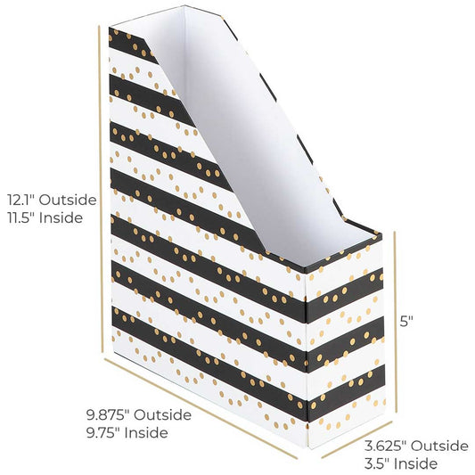 Foldable Magazine File Box Holders Set of 4 - Black, White and Gold