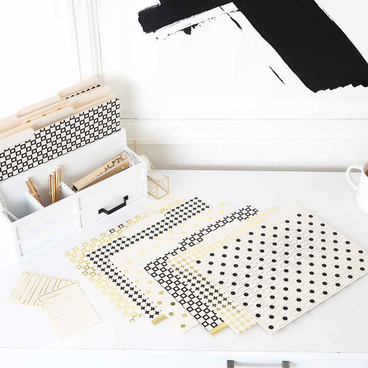 Decorative File Folders Set of 12 - Black, White & Gold