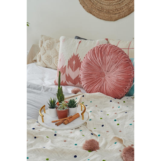 Velvet Round Handmade Pillow by Casa Amarosa - Blush