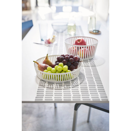 Tower Striped Steel Fruit Basket in White