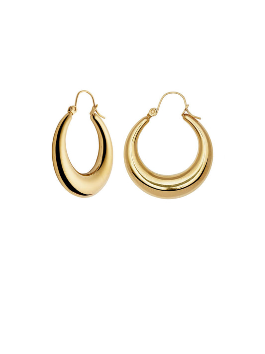 Gold Crescent Hoop Earrings, Waterproof