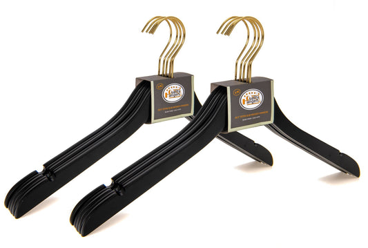Ultra Slim Dress Suit Hangers Black Wood with Notches and Gold Hardware - Pack of 5 Hangers