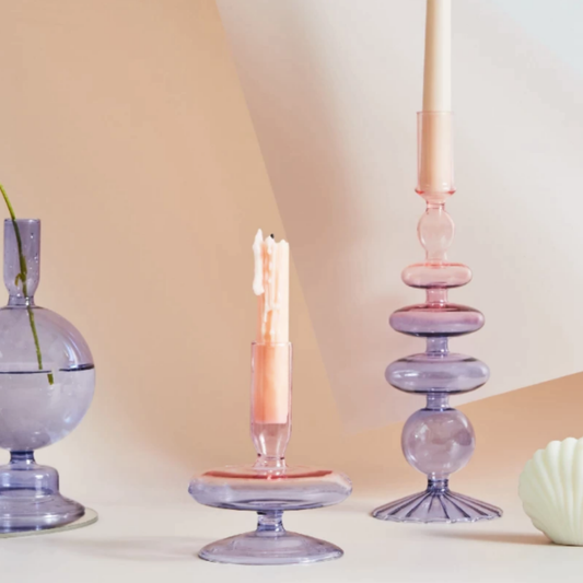 Lilac Pink Glass Candlestick