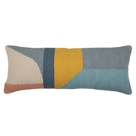 Geo Shapes Handcrafted Lumbar Pillow, Blue Multi by Casa Amarosa