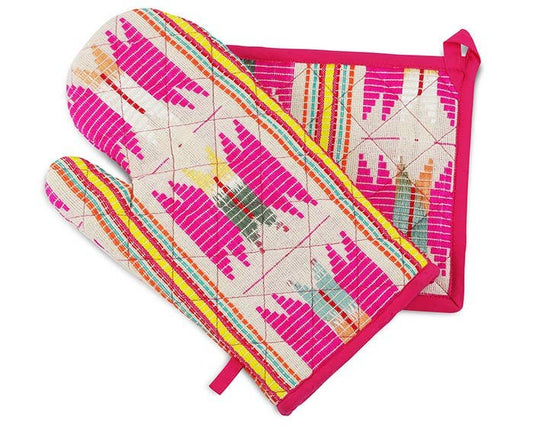 Pink Star Oven Mitts & Pot Holder/ Set Of 2