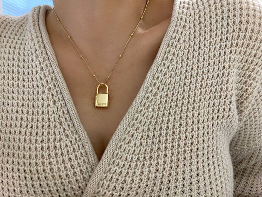 18k Gold Padlock "Believe" Necklace by Amady Jewelry