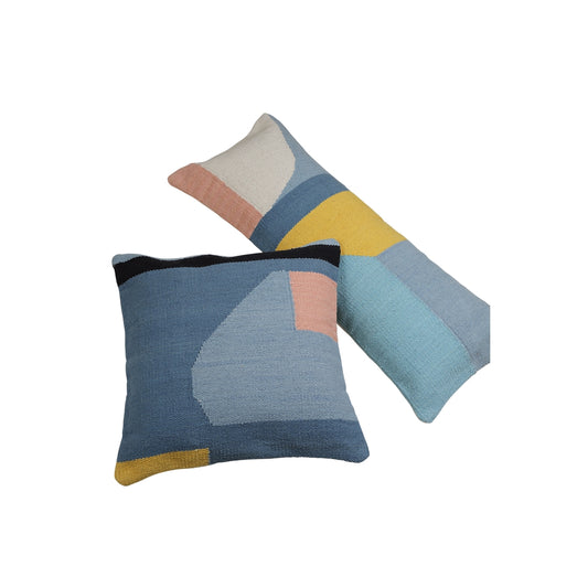 Geo Shapes Handcrafted Lumbar Pillow, Blue Multi by Casa Amarosa