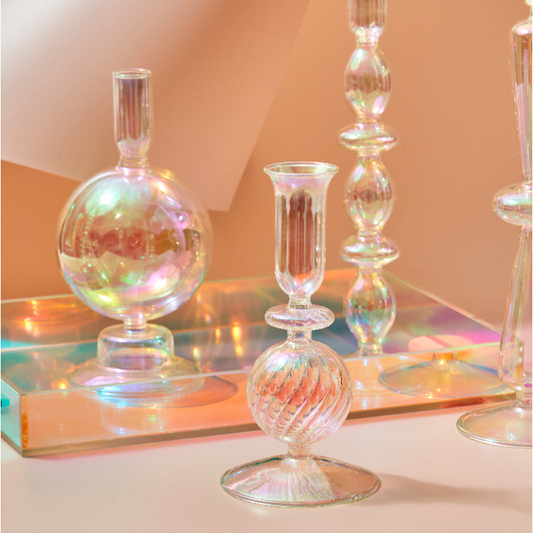 Rainbow Pearl Glass Candlestick