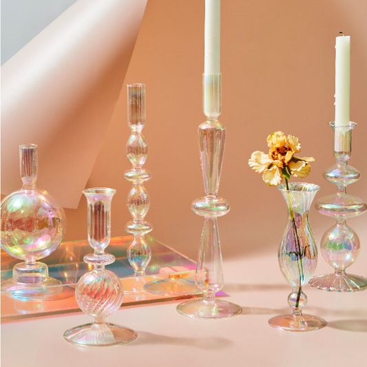 Rainbow Pearl Glass Candlestick