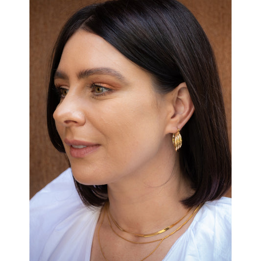 Gold Triple Entwine Hoop Earrings, Waterproof